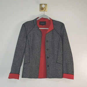 Lafayette 148 New York Wool Silk Blend Blazer Women's 4 Black White Red Office